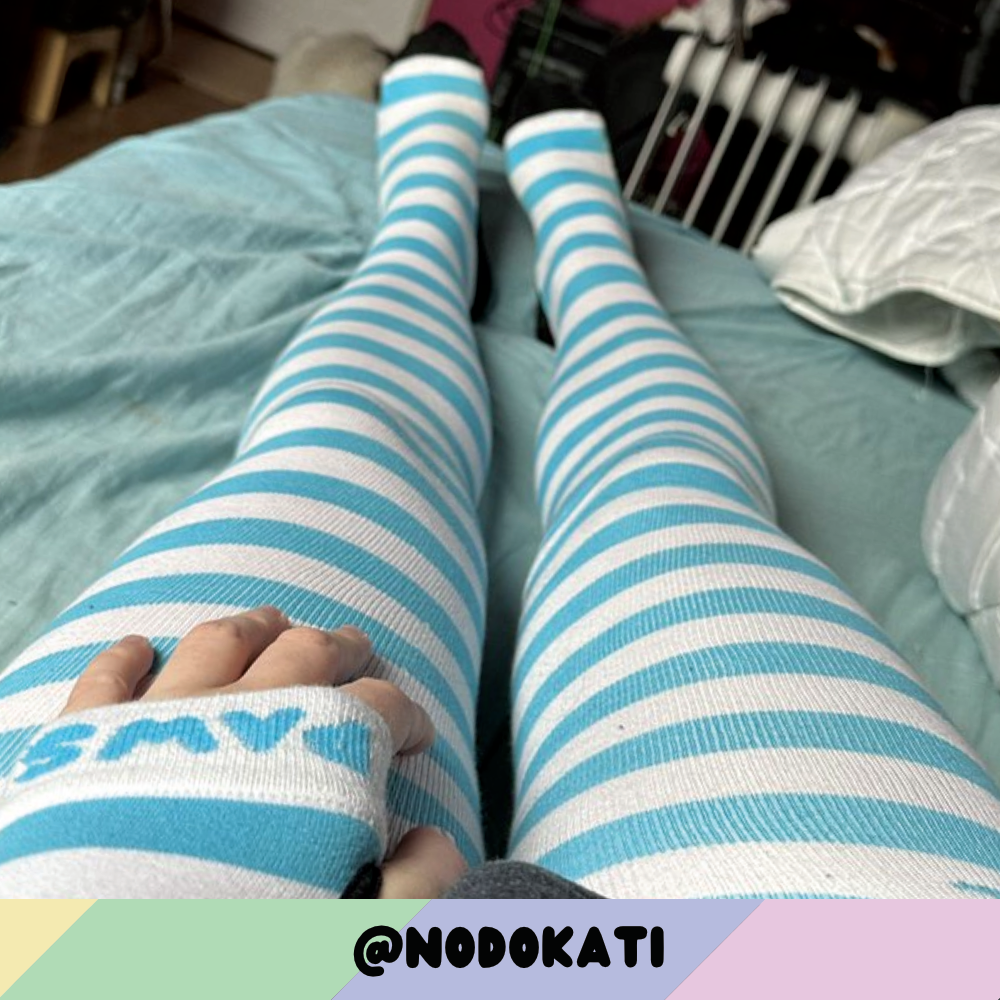 Light Blue vs White Slim Thigh High Sockies