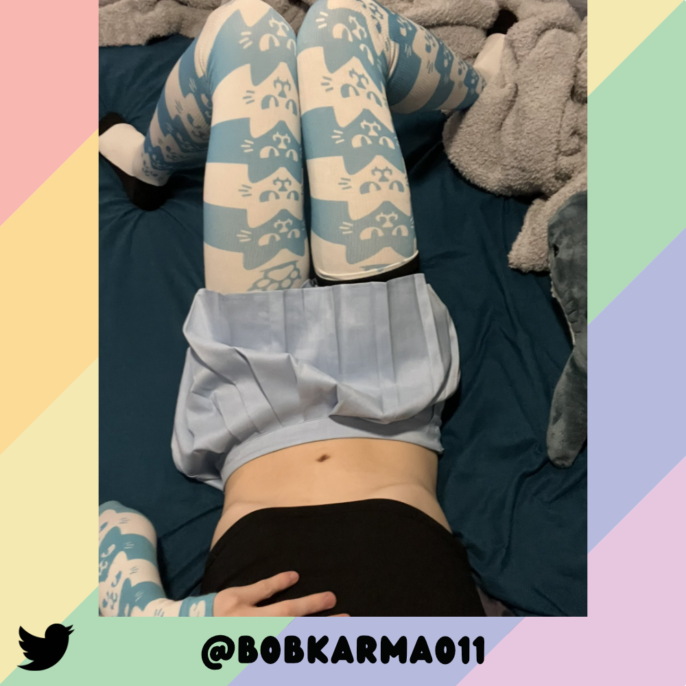 Light Blue Angy Cat Stak Thigh High Sockies