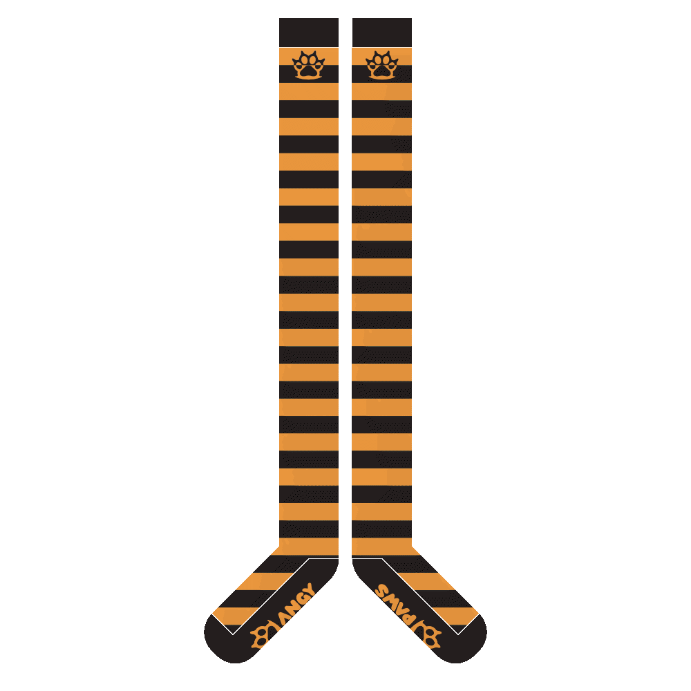 Neon Orange vs Black Slim Thigh High Sockies