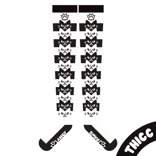 Mono Angy Cat Stak Thigh High Sockies