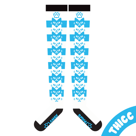 Light Blue Angy Cat Stak Thigh High Sockies