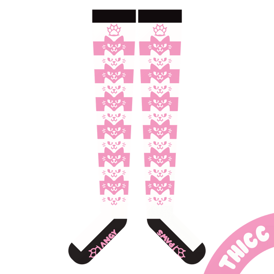 Light Pink Angy Cat Stak Thigh High Sockies