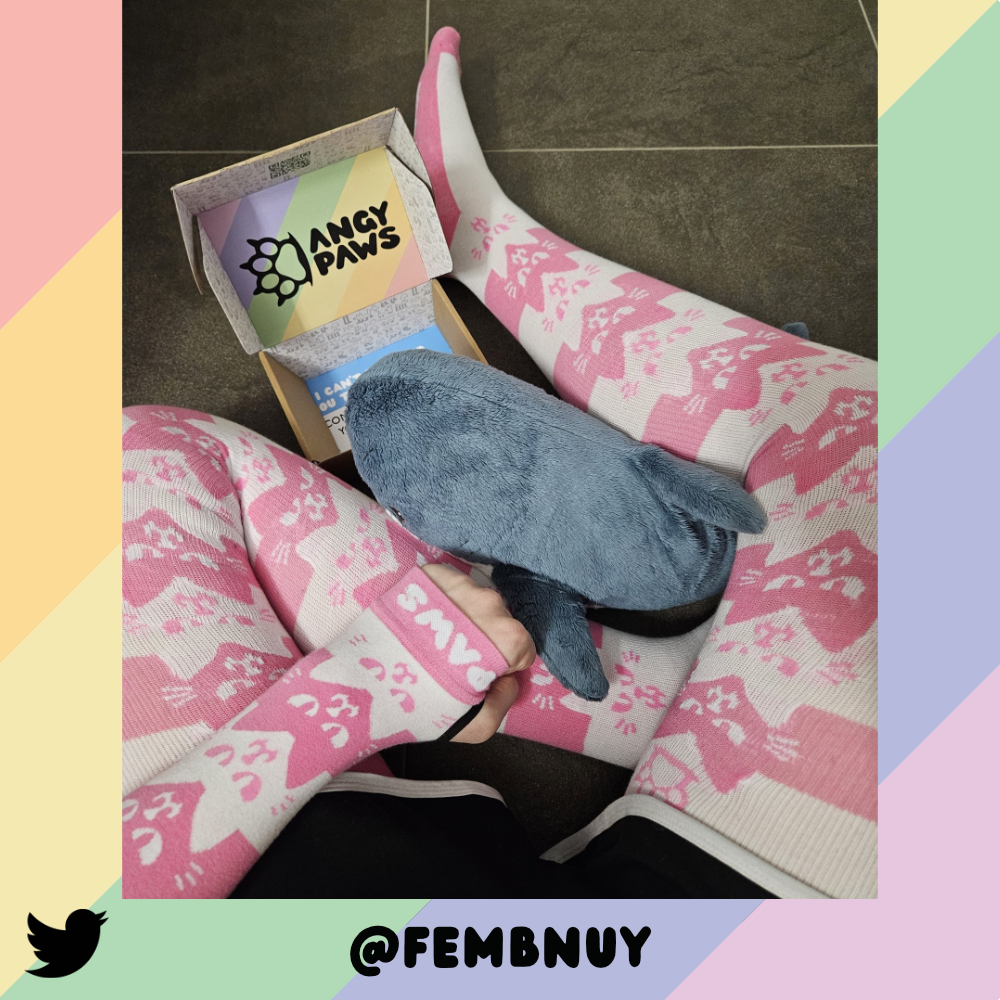 Light Pink Angy Cat Stak Thigh High Sockies