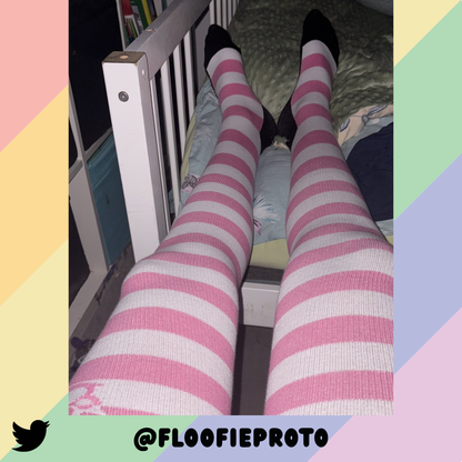 Light Pink vs White Thigh High Socks