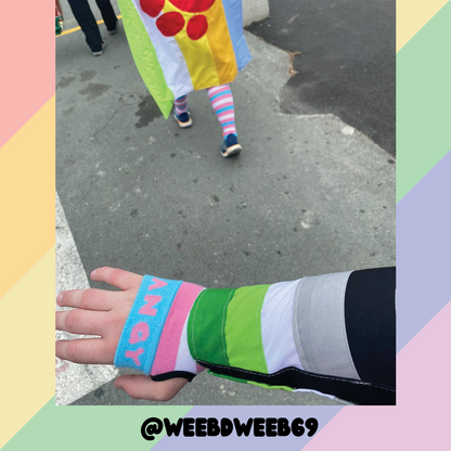 Mitaines aux couleurs de la Fierté trans