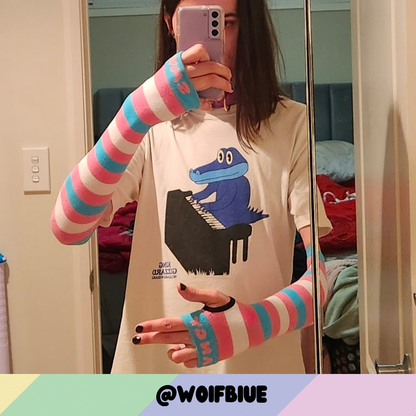 Mitaines aux couleurs de la Fierté trans