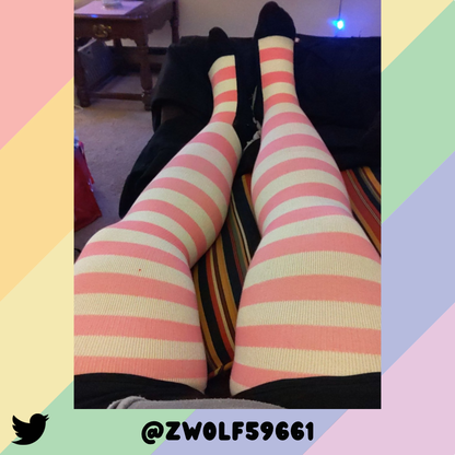 Light Pink vs White Thigh High Socks