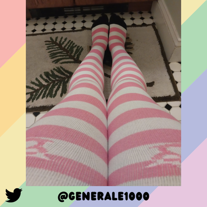 Light Pink vs White Thigh High Socks