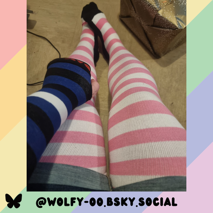 Light Pink vs White Thigh High Socks