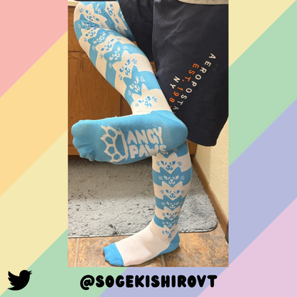 Calcetines altos de muslo de gato Ancho Azul Claro