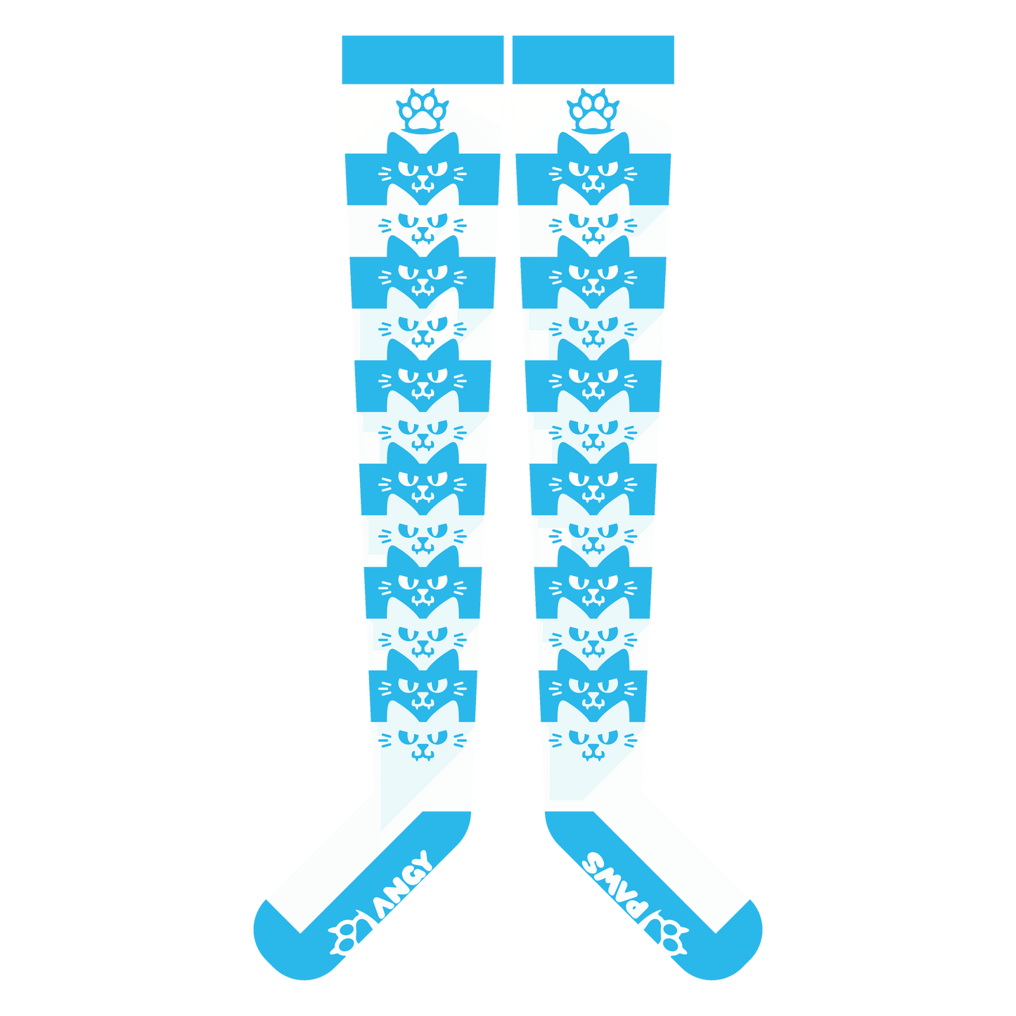 Light Blue Angy Cat Stak Thigh High Sockies