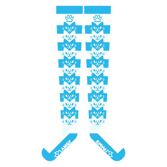 Light Blue Angy Cat Stak Thigh High Sockies