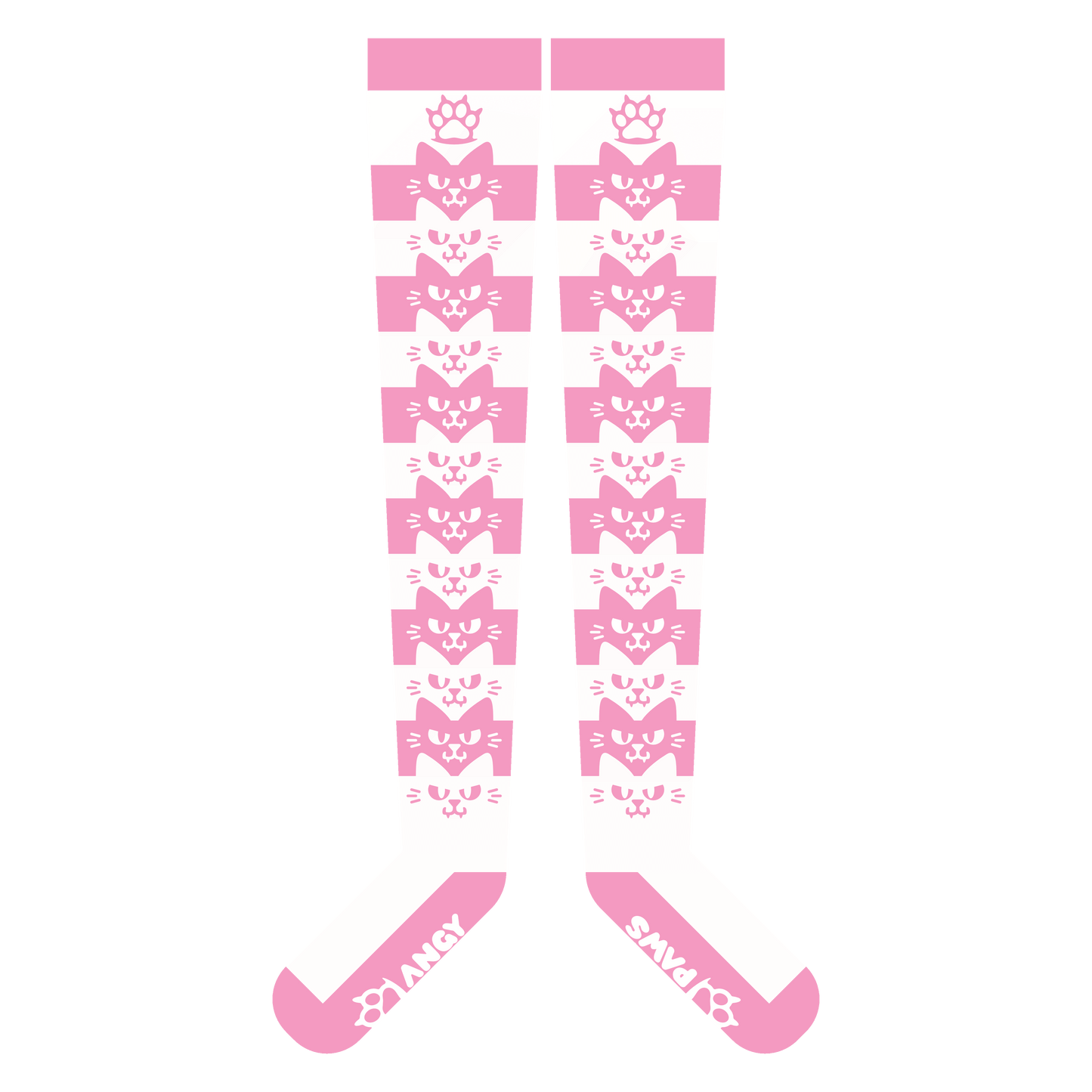 Light Pink Angy Cat Stak Thigh High Sockies