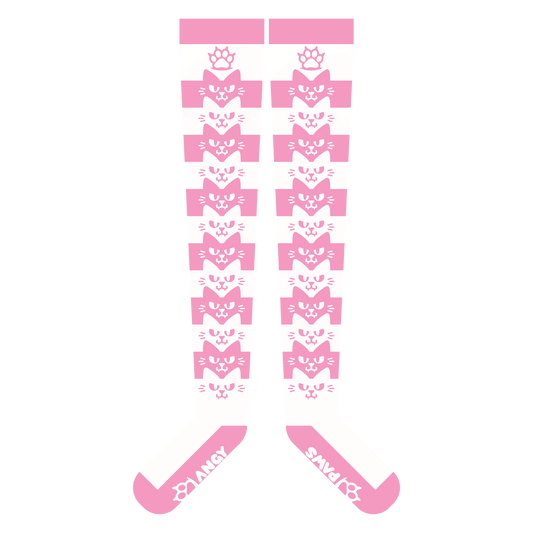 Light Pink Angy Cat Stak Thigh High Sockies