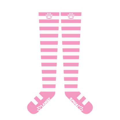 Light Pink vs White Thigh High Socks