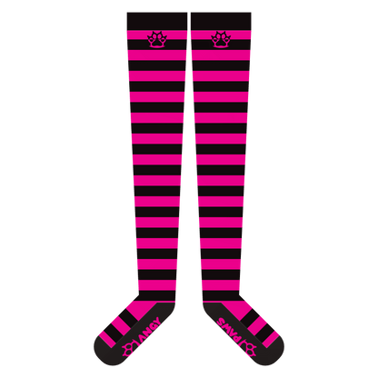 Pink vs Black Thigh High Socks