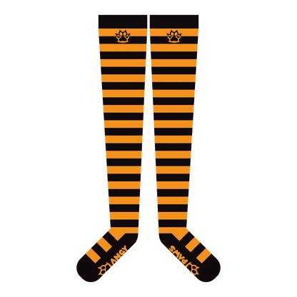 Neon Orange vs Black Thigh High Sockies