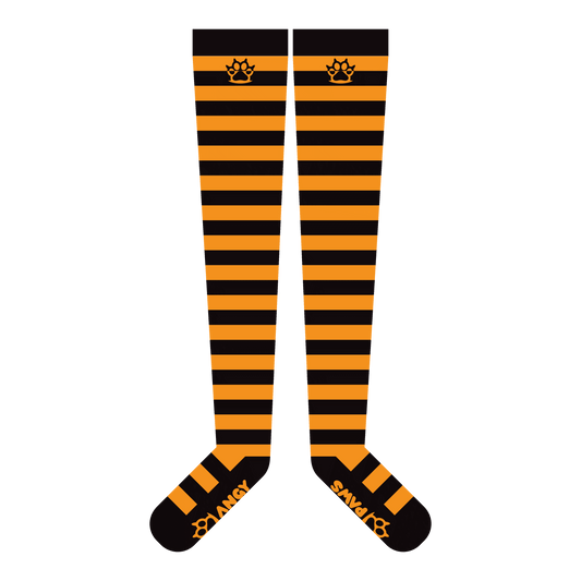Neon Orange vs Black Thigh High Sockies