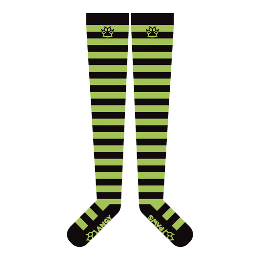 Neon Green vs Black Thigh High Sockies
