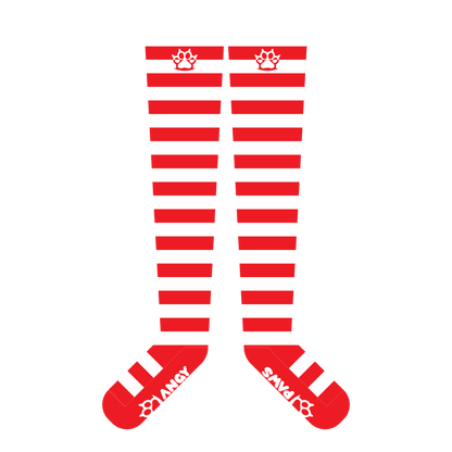 Red vs White Thigh High Socks