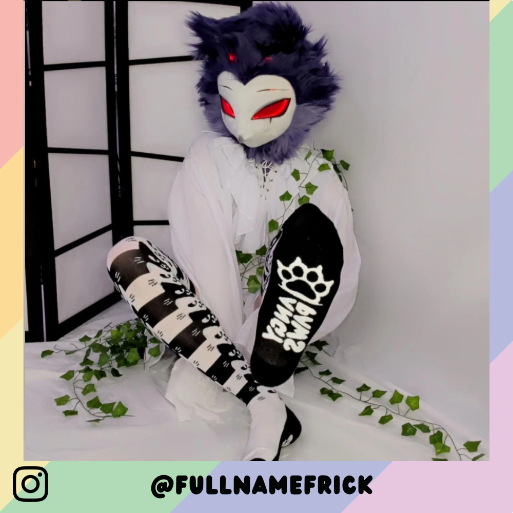 Mono Angy Cat Stak Thigh High Sockies